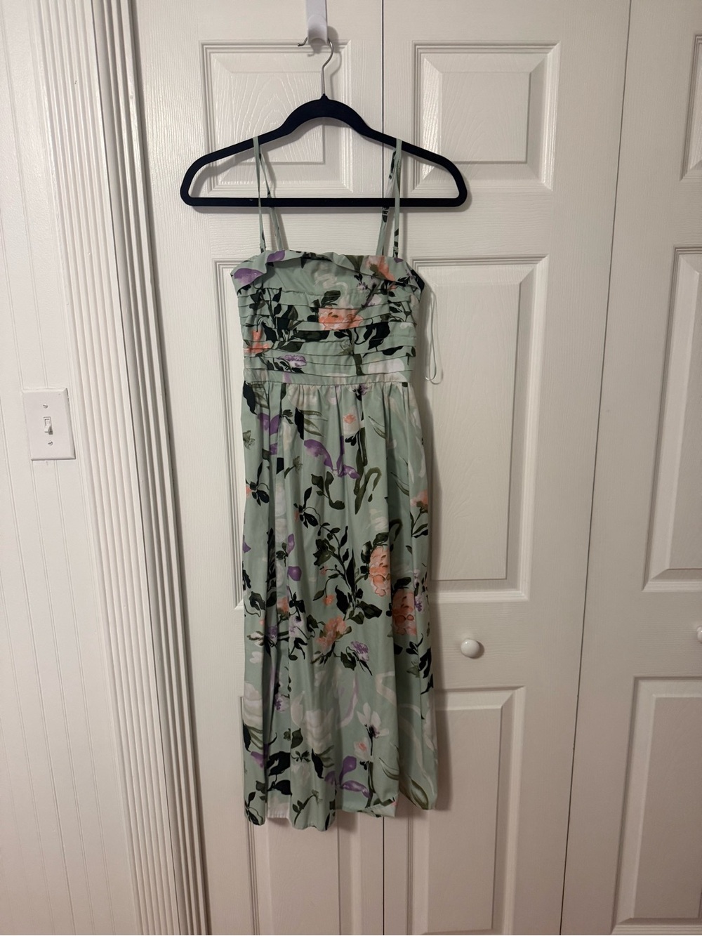 Abercrombie & Fitch Mint Green Floral Spaghetti Strap Midi Dress